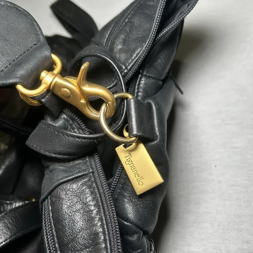 Tignanello black leather backpack purse, Zip Closure, Soft Leather, Y2K, Preppy
